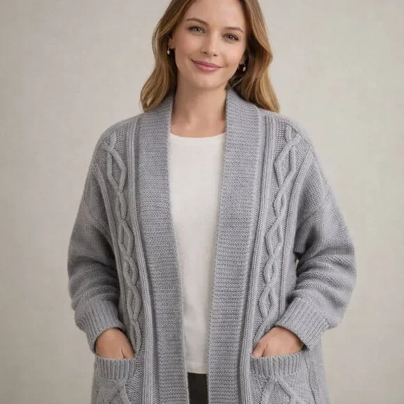 Loft Women’s Gray Grandma  Comfy Open Front Cardigan Sweater Size Medium - Picture 2 of 5